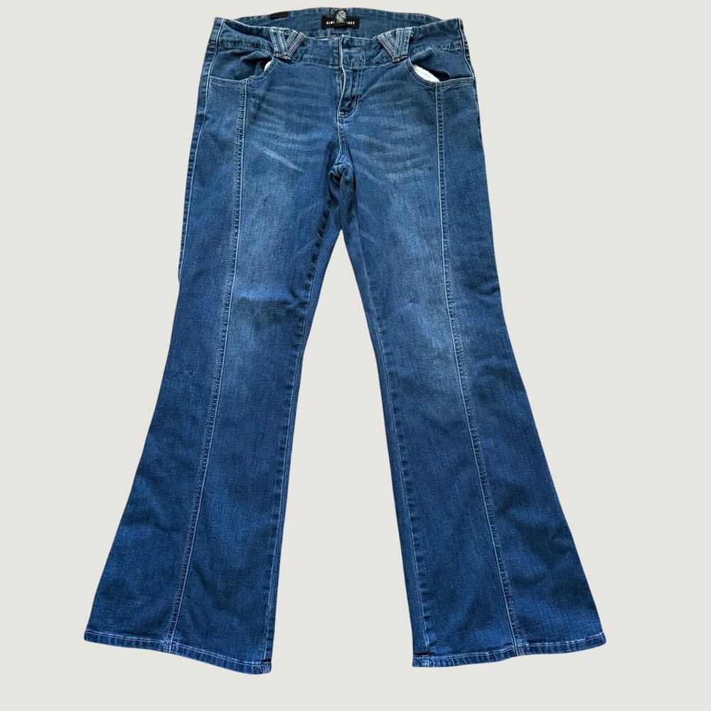 Almost Famous Flare Jeans 11 Y2K Front Seam Stretch Denim Blue Low Rise Pants